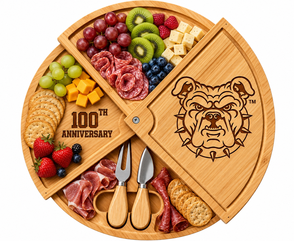 NCAT 100% Bamboo North Carolina A&T Bamboo Rotating Charcuterie & Cheeseboard with Knife Set