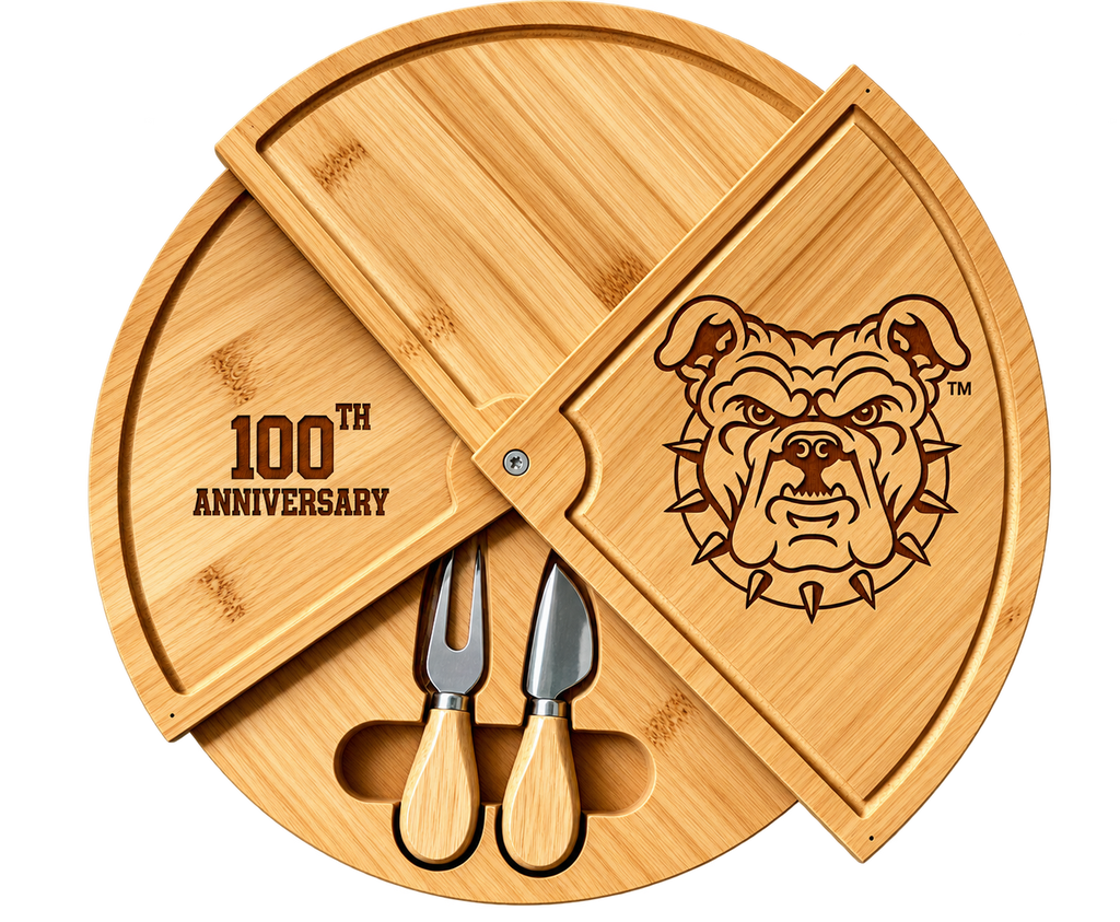 NCAT 100% Bamboo North Carolina A&T Bamboo Rotating Charcuterie & Cheeseboard with Knife Set