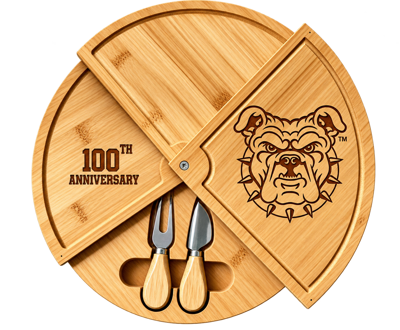 NCAT 100% Bamboo North Carolina A&T Bamboo Rotating Charcuterie & Cheeseboard with Knife Set