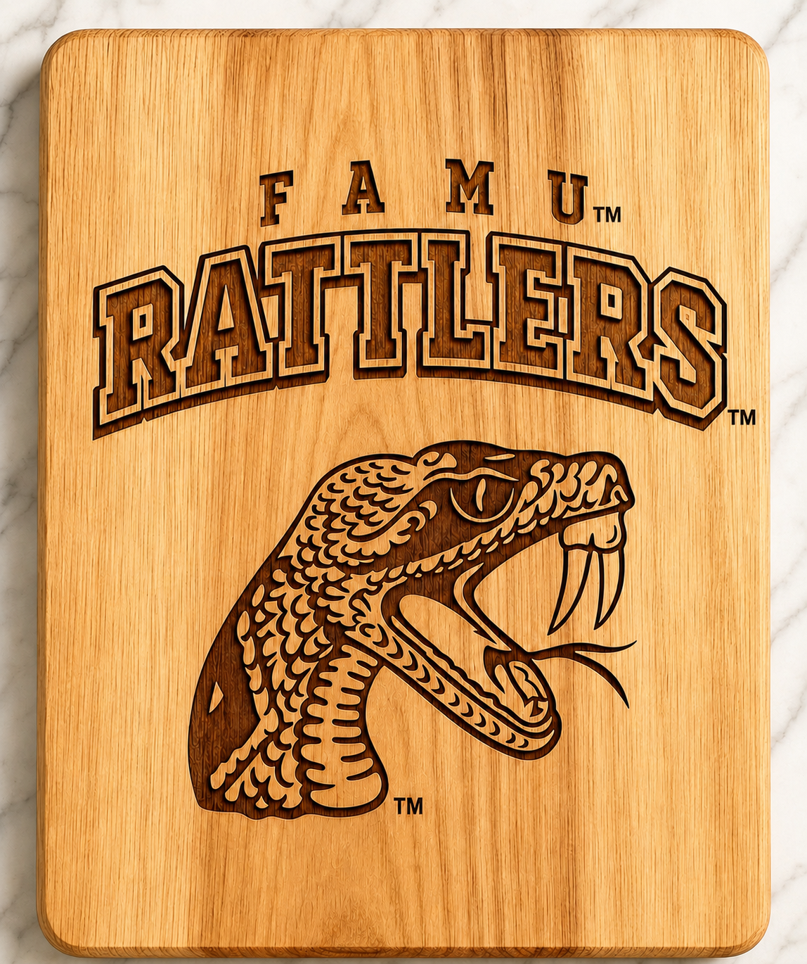 FAMU Custom Branded Embossed Chop-N-Slice Series Rectangular 100% Bamboo Cutting Board