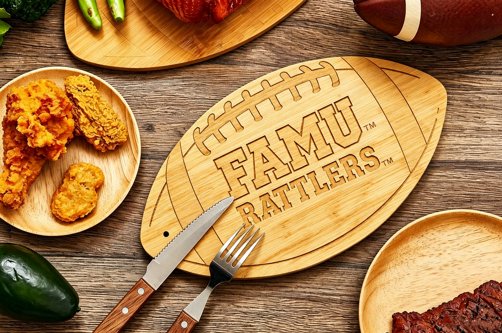FAMU RATTLERS - 100% Bamboo Football Shaped Cutting Board & Charcuterie Board