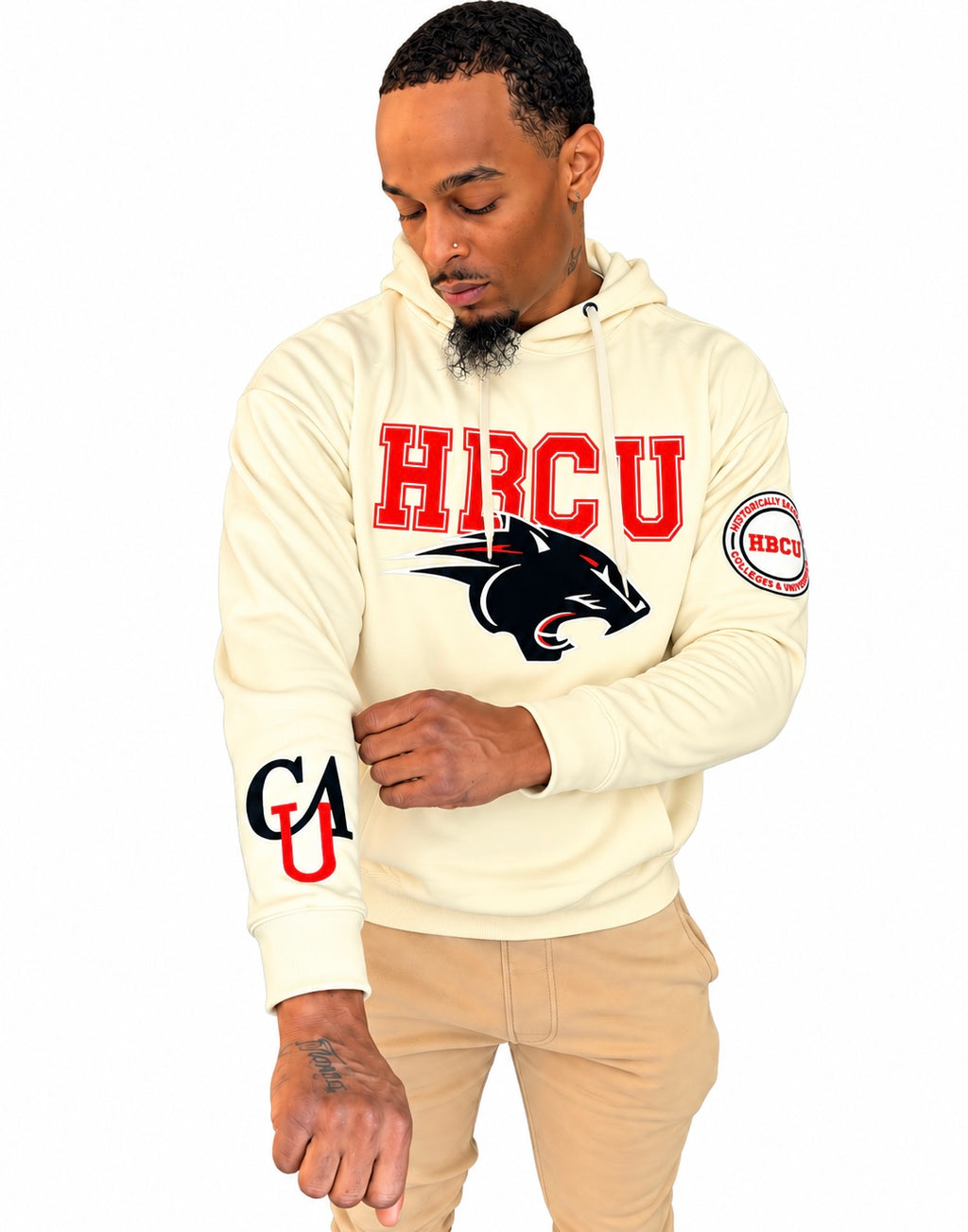 CAU Classic 100% Fully Embroidered & Patched PANTHER HBCU Hoodie - Cream