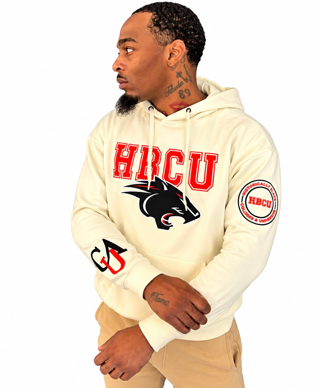 CAU Classic 100% Fully Embroidered & Patched PANTHER HBCU Hoodie - Cream