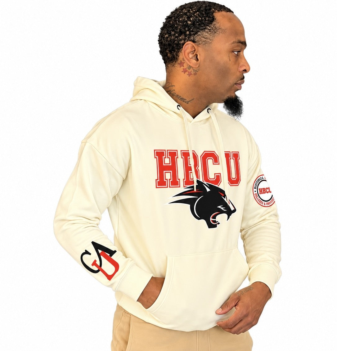 CAU Classic 100% Fully Embroidered & Patched PANTHER HBCU Hoodie - Cream