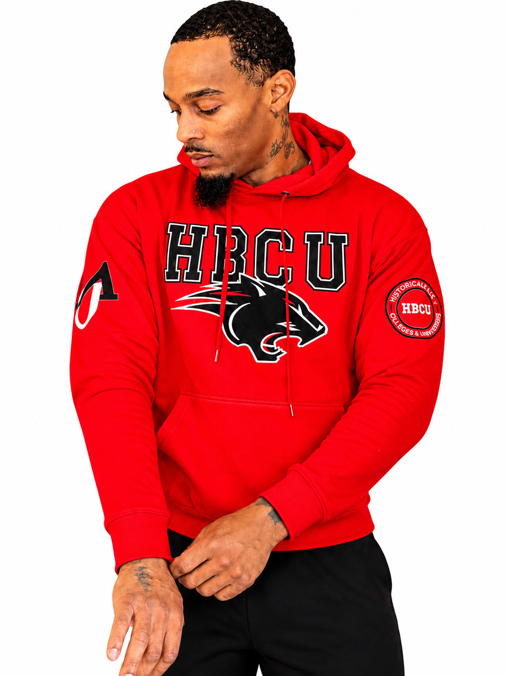 CAU Classic 100% Fully Embroidered & Patched PANTHER HBCU Hoodie - Red
