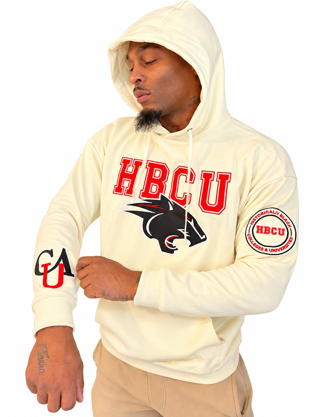 CAU Classic 100% Fully Embroidered & Patched PANTHER HBCU Hoodie - Cream