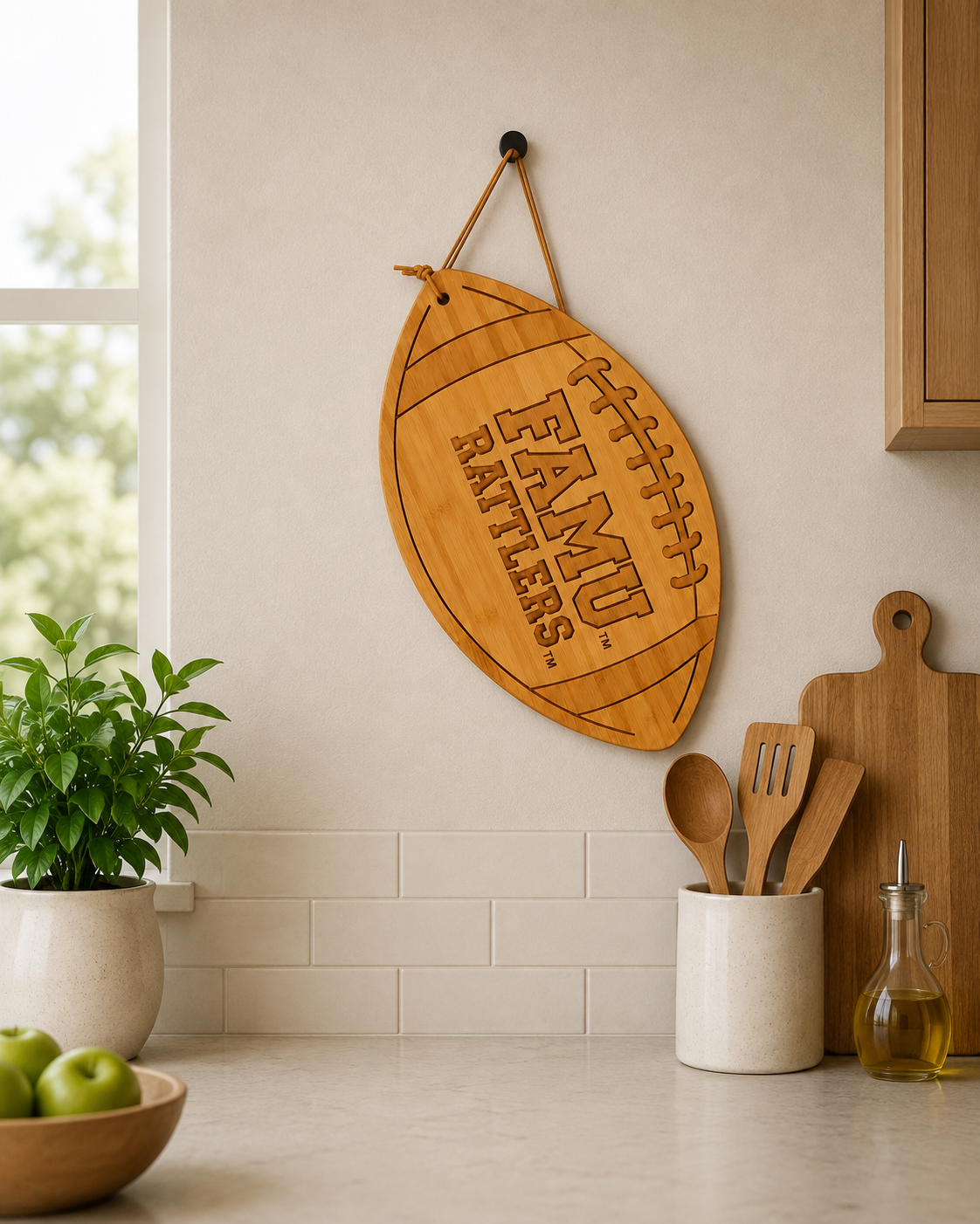FAMU RATTLERS - 100% Bamboo Football Shaped Cutting Board & Charcuterie Board