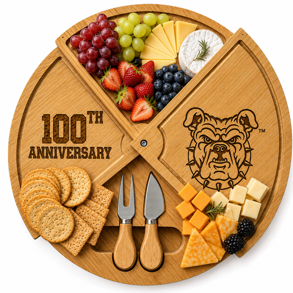 NCAT 100% Bamboo Rotating Round Large 18in Charcuterie Board & Knife Set