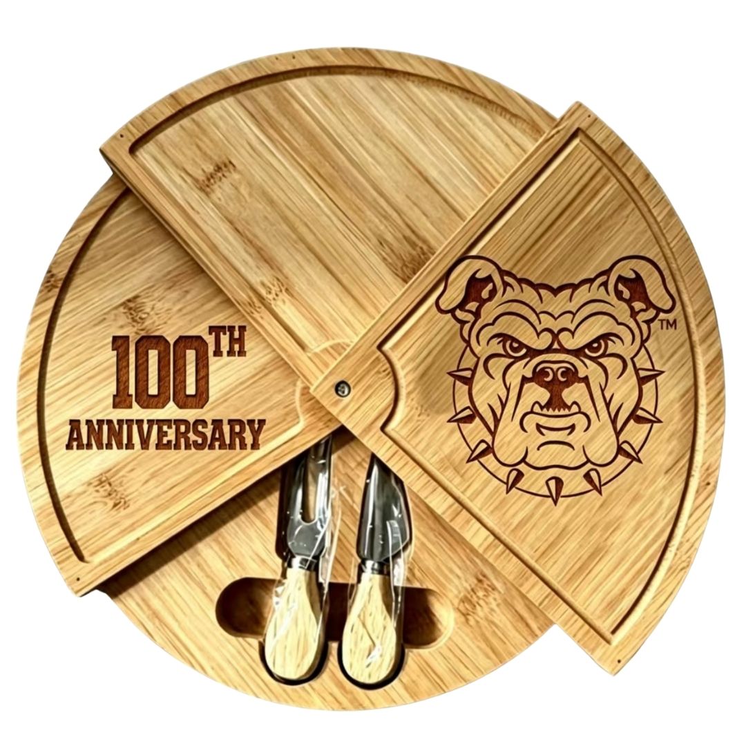 NCAT 100% Bamboo Rotating Round Large 18in Charcuterie Board & Knife Set