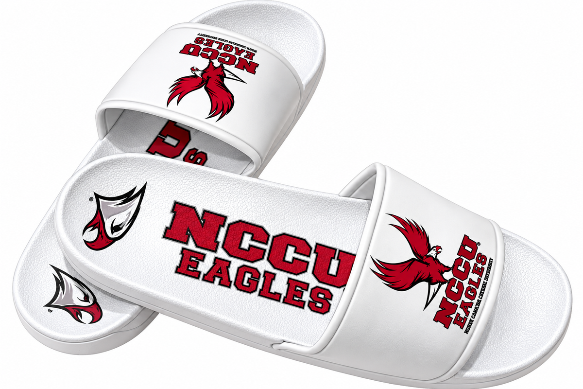 "LIMITED TIME OVERSTOCK SALE" NCCU Officially Licensed Comfortable Quality HBCU Slides