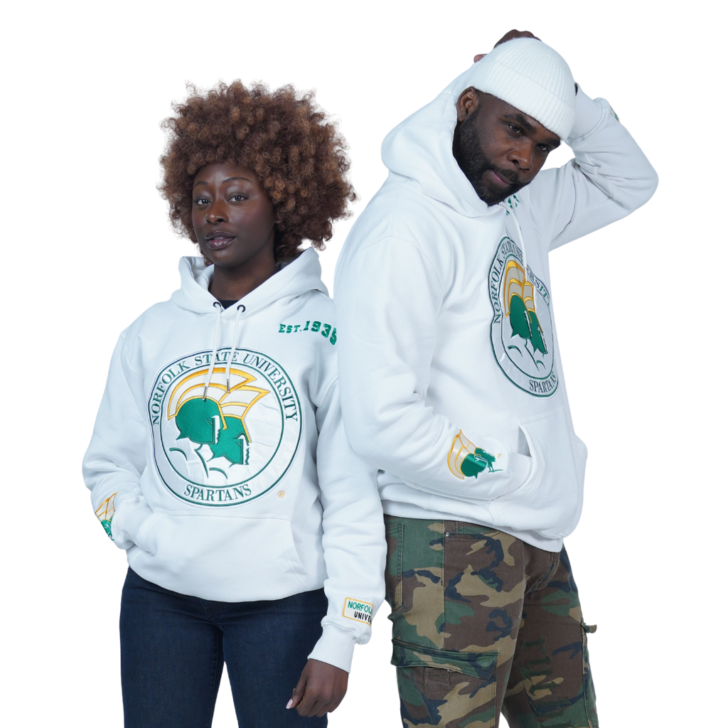 Norfolk State University Classic 100% Fully Embroidered & Patched Hoodie - White