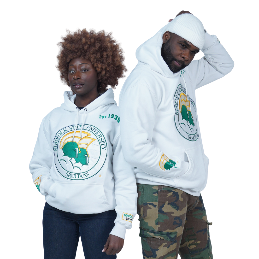 Norfolk State University Classic 100% Fully Embroidered & Patched Hoodie - White