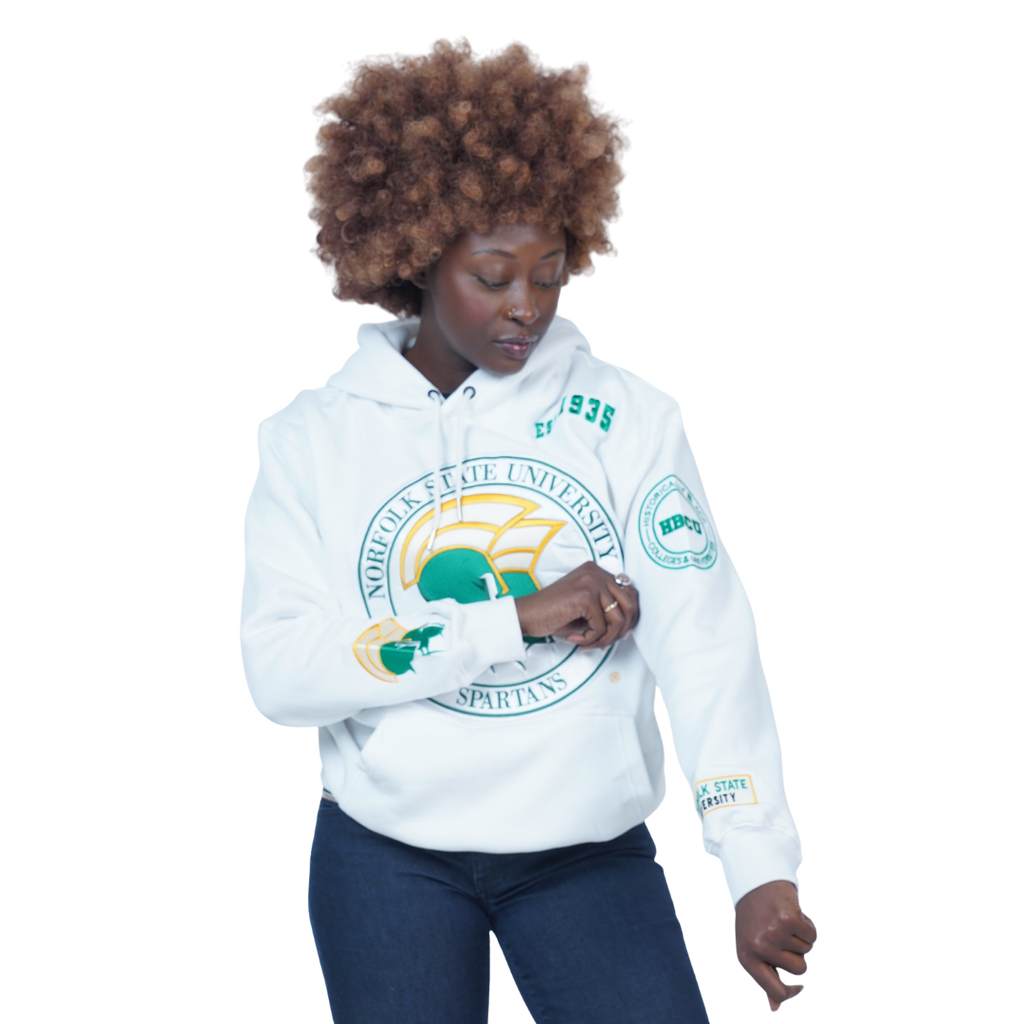 Norfolk State University Classic 100% Fully Embroidered & Patched Hoodie - White