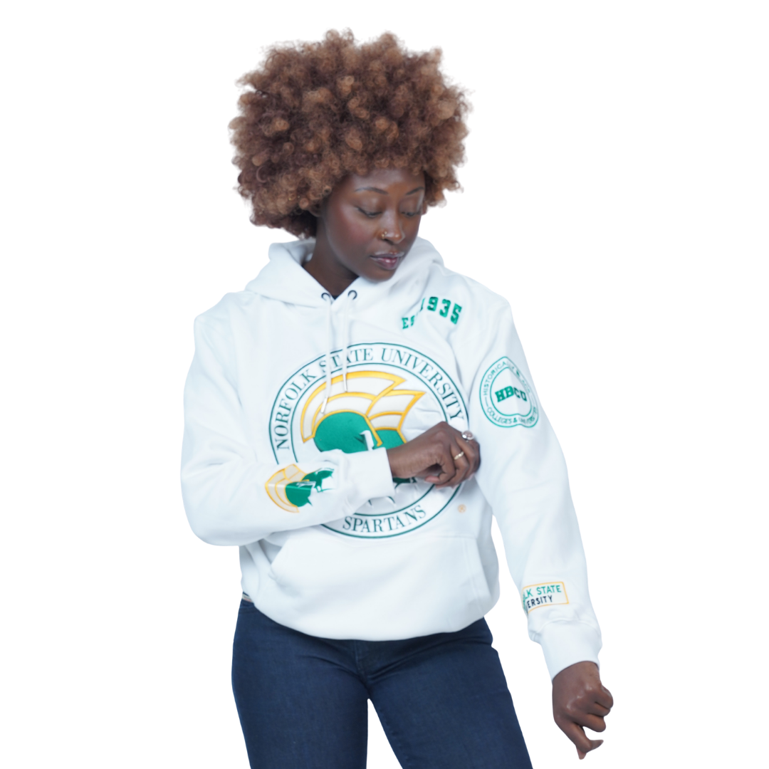 Norfolk State University Classic 100% Fully Embroidered & Patched Hoodie - White