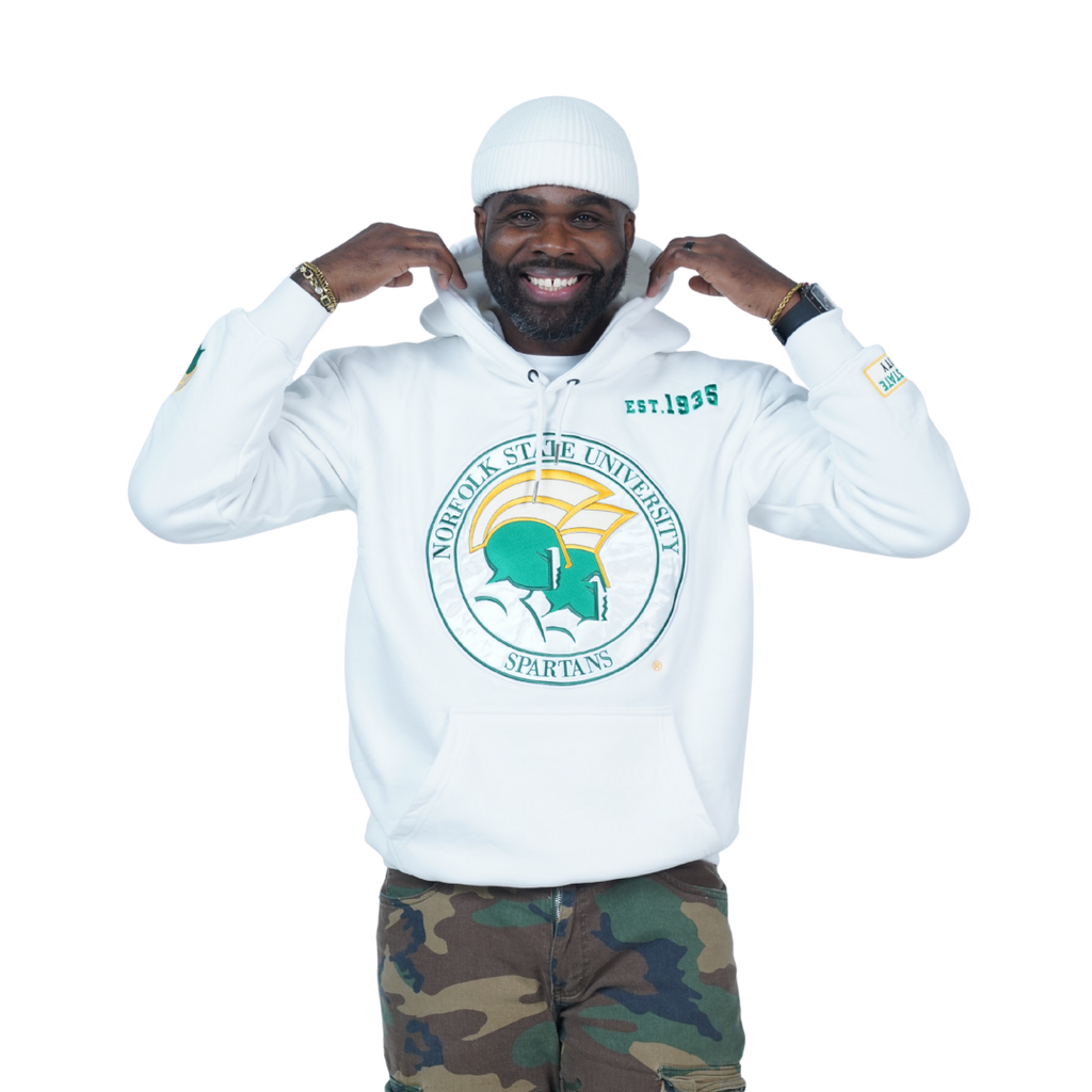 Norfolk State University Classic 100% Fully Embroidered & Patched Hoodie - White