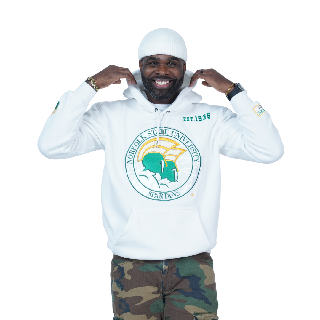 Norfolk State University Classic 100% Fully Embroidered & Patched Hoodie - White