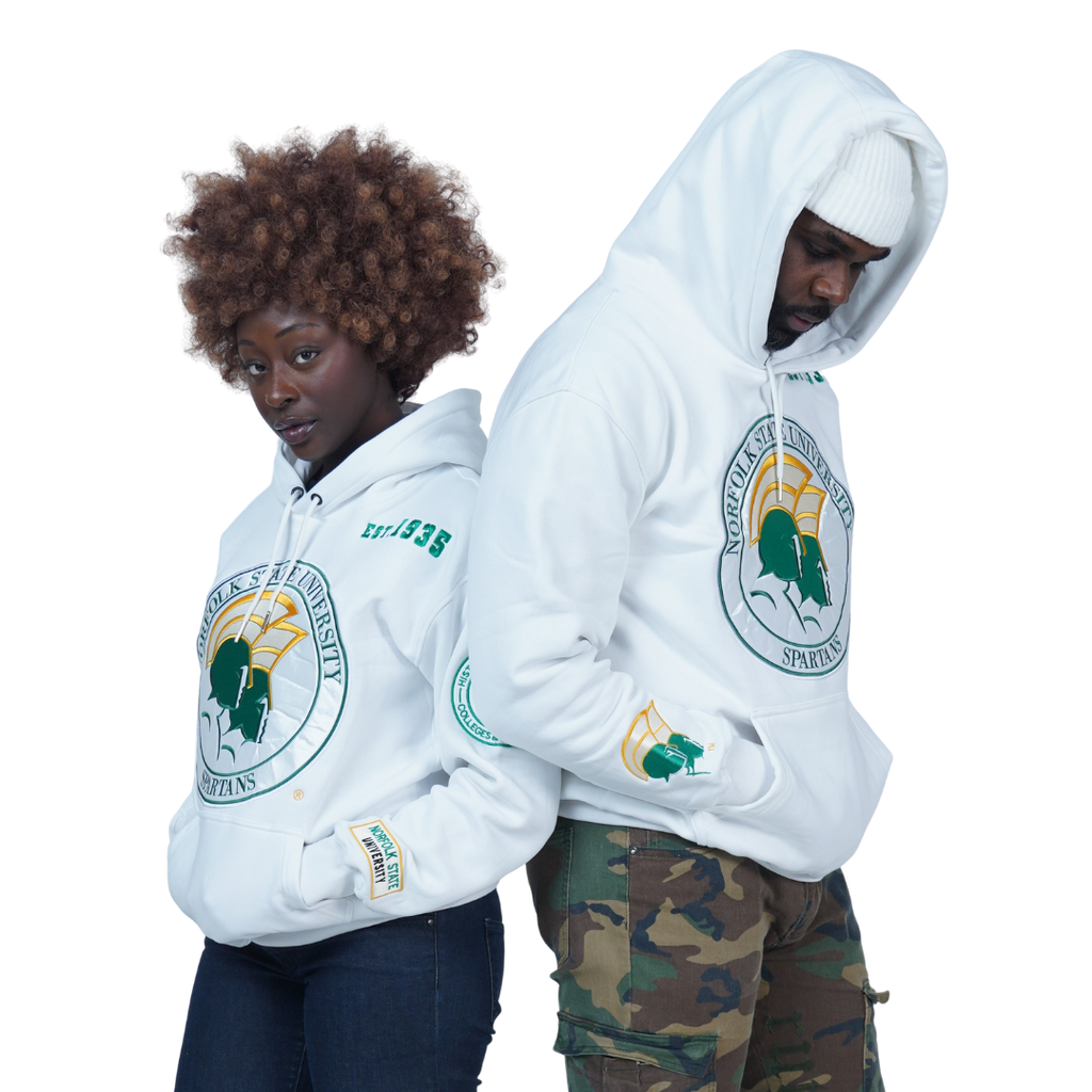 Norfolk State University Classic 100% Fully Embroidered & Patched Hoodie - White