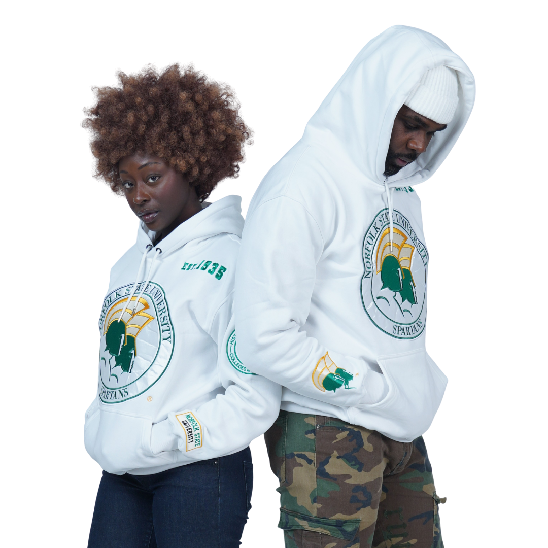 Norfolk State University Classic 100% Fully Embroidered & Patched Hoodie - White