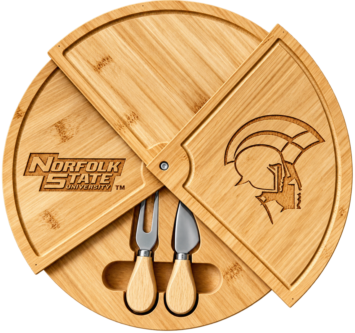 NORFOLK STATE UNIVERSITY 100% Bamboo Rotating Charcuterie & Cheeseboard with Knife Set