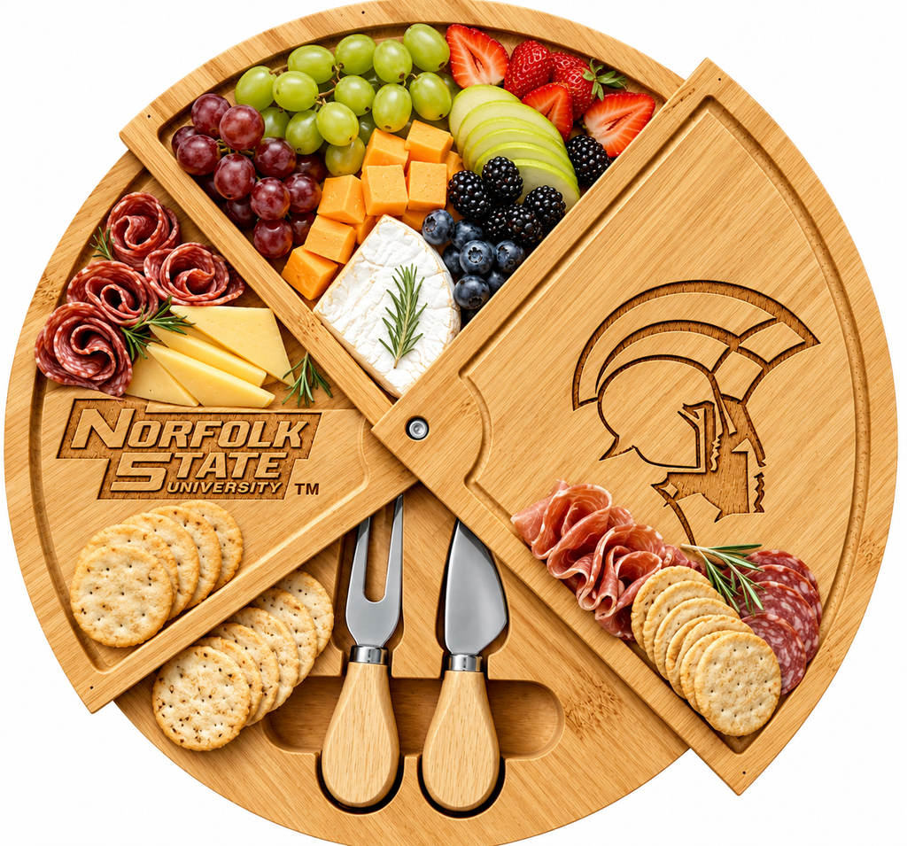 NORFOLK STATE UNIVERSITY 100% Bamboo Rotating Charcuterie & Cheeseboard with Knife Set