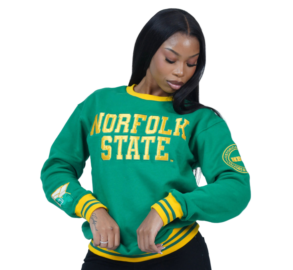 Norfolk State University Classic 100% Fully Embroidered & Patched Crewneck - Green