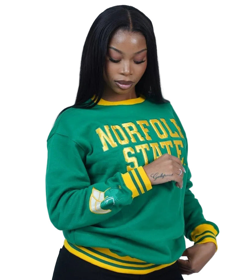 Norfolk State University Classic 100% Fully Embroidered & Patched Crewneck - Green