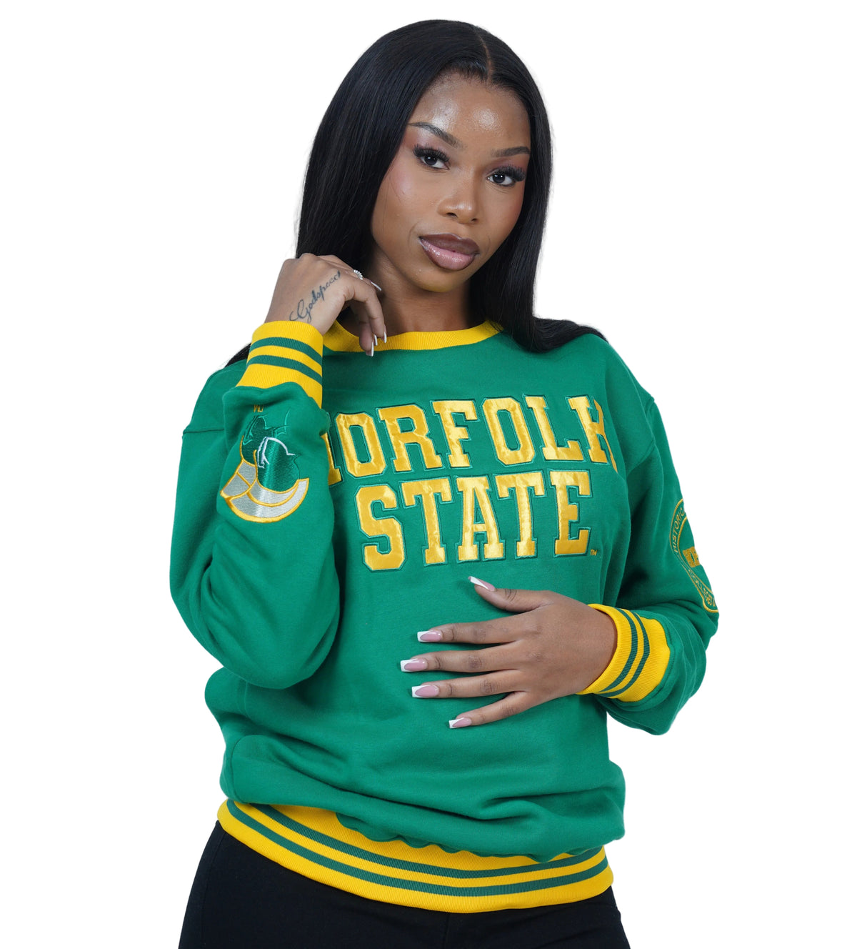 Norfolk State University Classic 100% Fully Embroidered & Patched Crewneck - Green