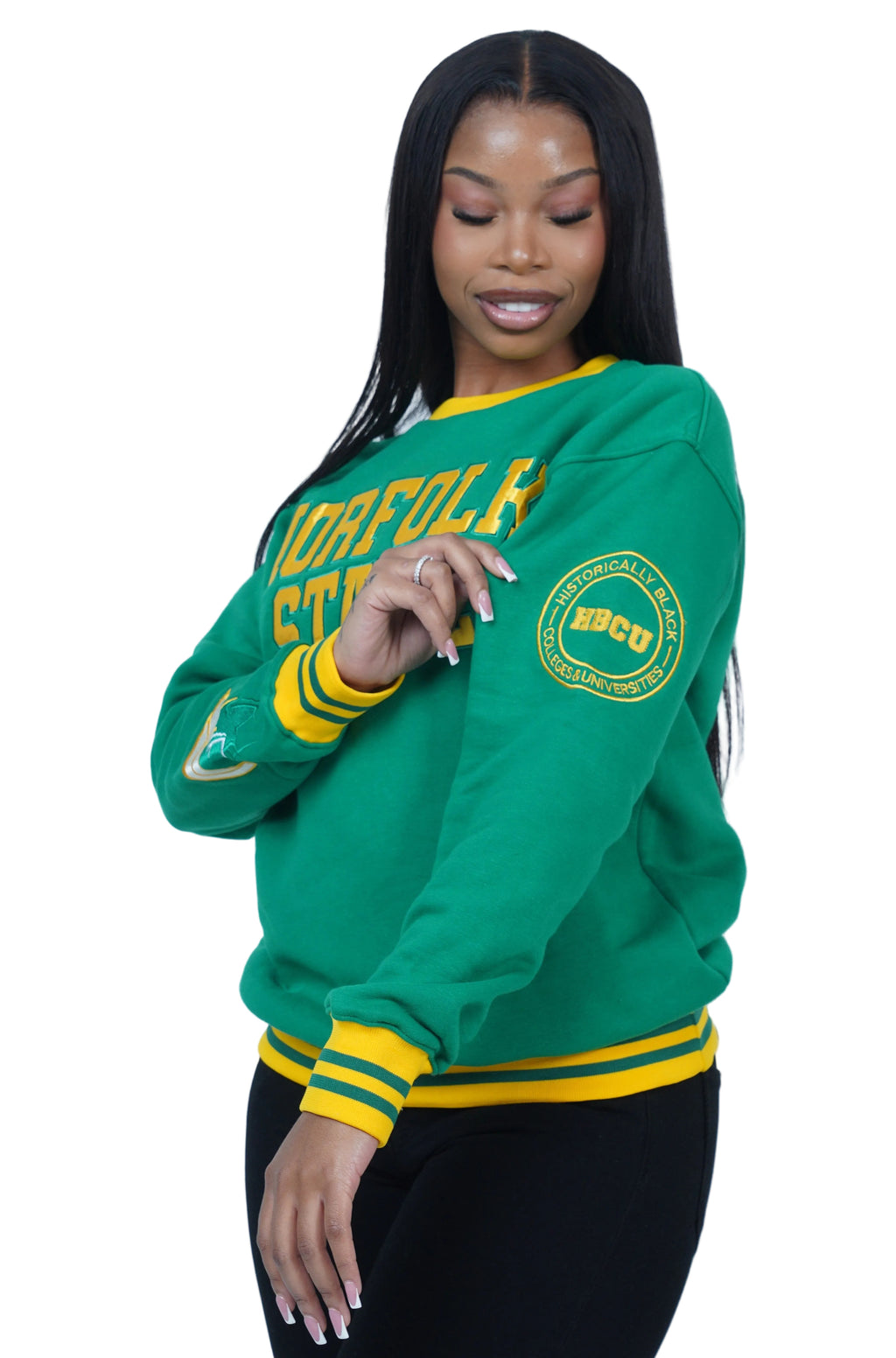 Norfolk State University Classic 100% Fully Embroidered & Patched Crewneck - Green